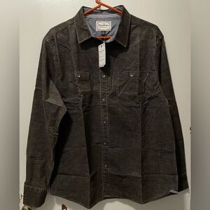 Flag & Anthem Men’s Plaid Button-Up Long Sleeve Corduroy Shirt Brown Size Large